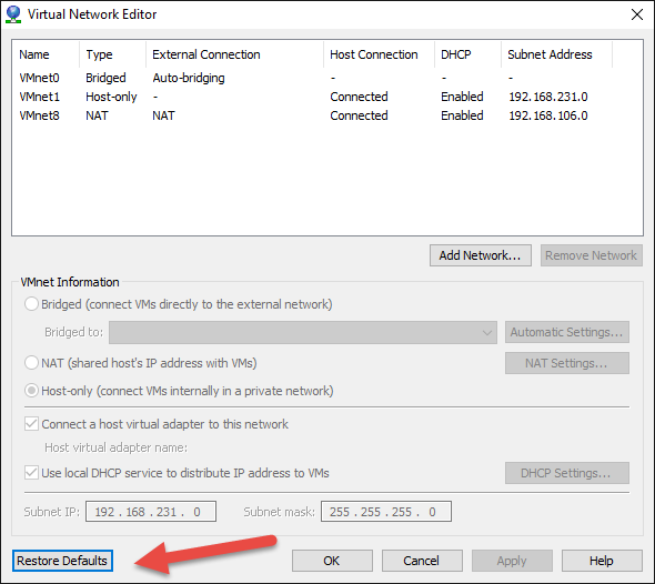 Network Editor - Restore Defaults